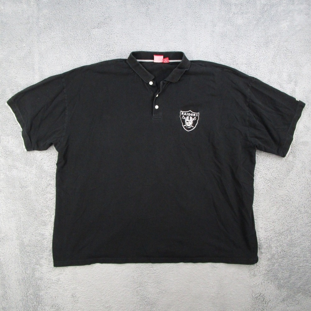 NFL Oakland Raiders Polo Shirt Mens 5X Black Cotton Pique Short Sleeve Logo